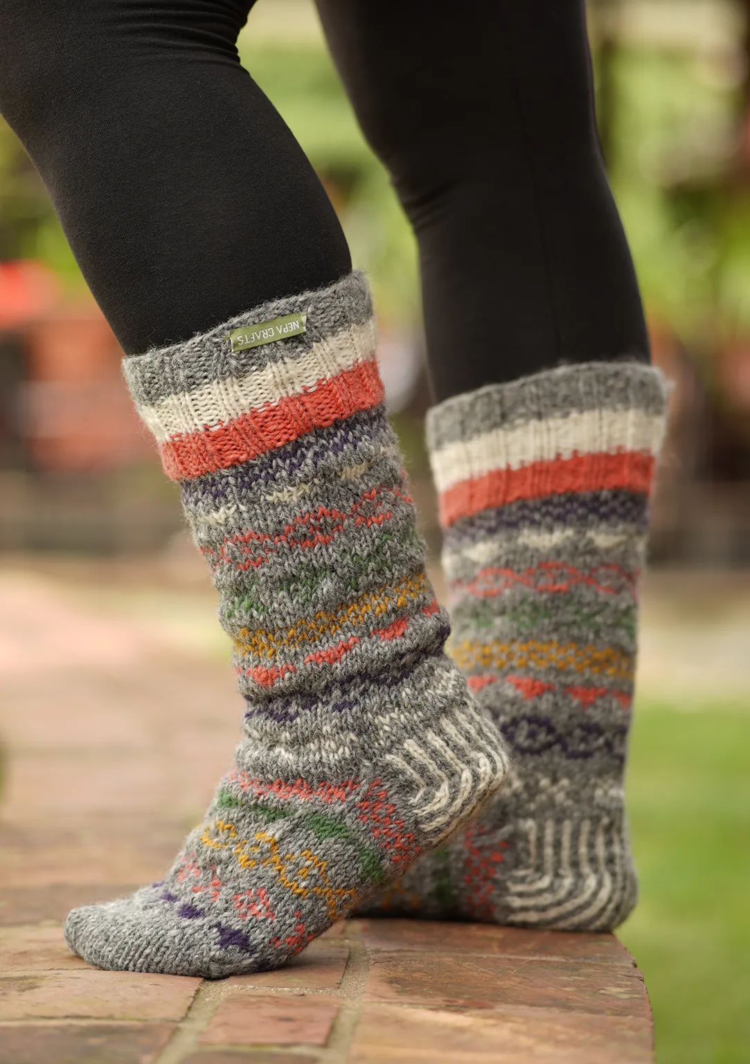 Grey  Multicolor Woolen Knee High Socks