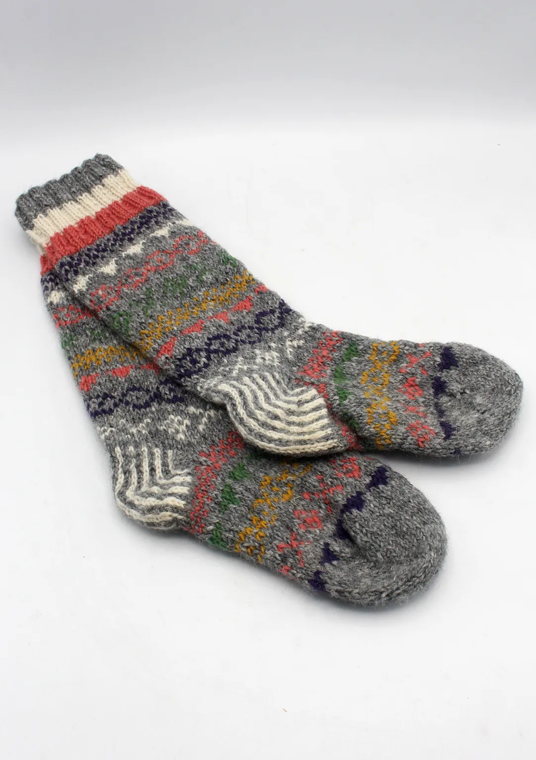 Grey  Multicolor Woolen Knee High Socks