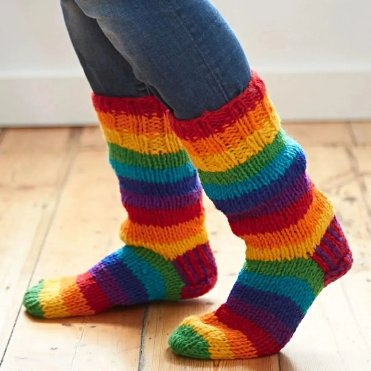 Handknitted Woolen Rainbow Socks, Nepal