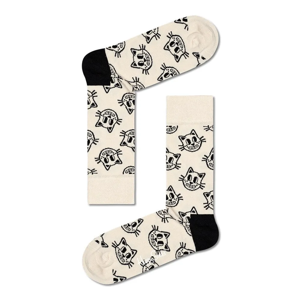 Happy Socks: Cat White Black