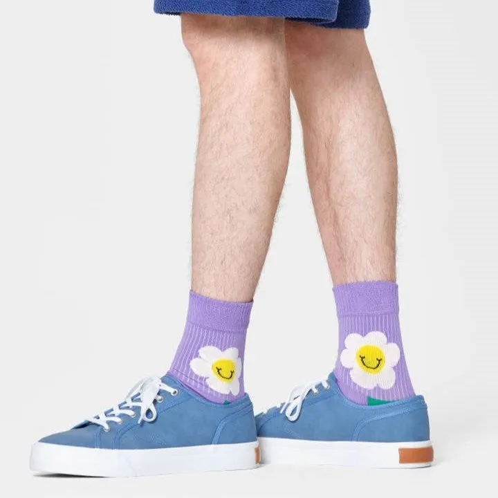 Happy Socks: Smiley Daisy 1/2 Crew Purple