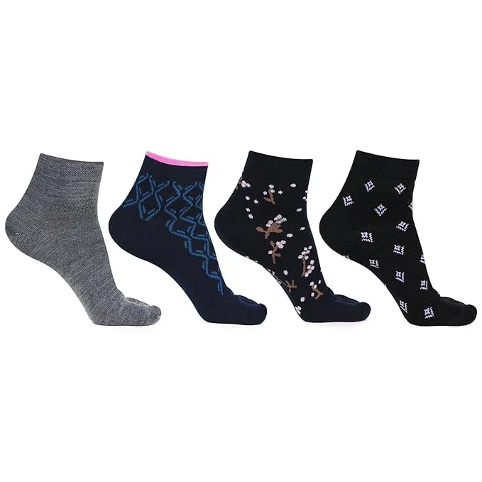 Ladies Woolen Ankle-Length Multi-color Thumb Socks - Pack Of 4