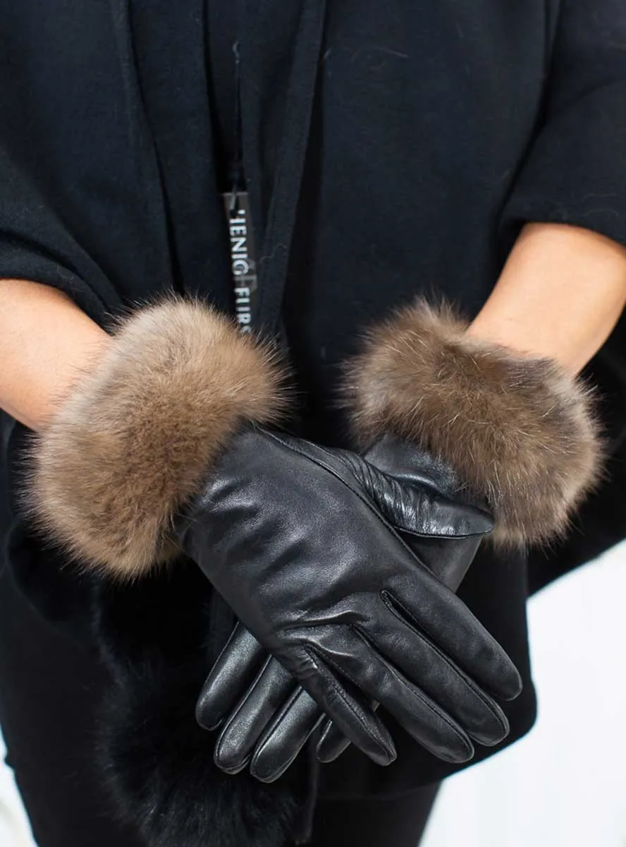 Lamb Leather Gloves with Sable Fur Trim