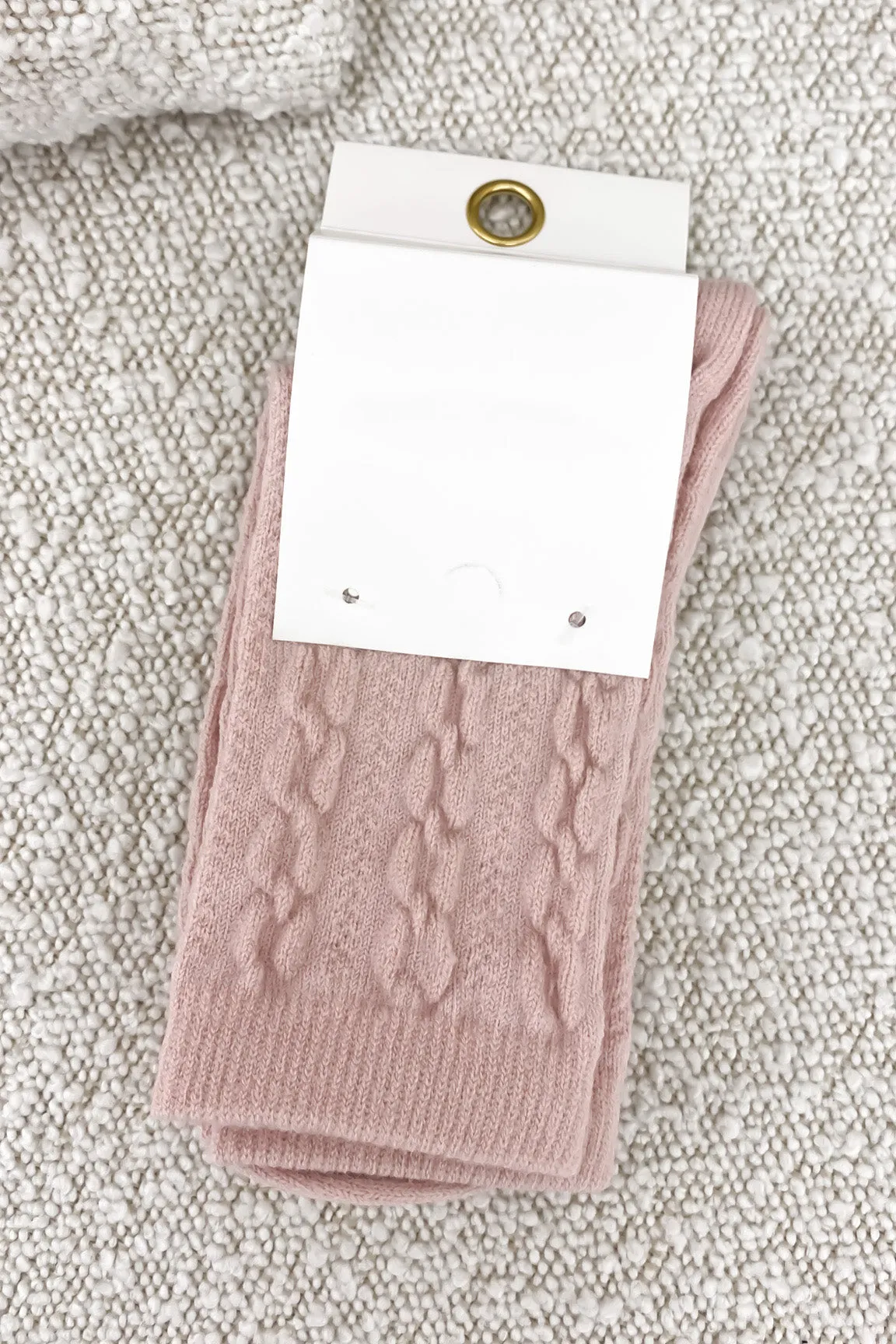 Leesa Cable Knit Sock Baby Pink