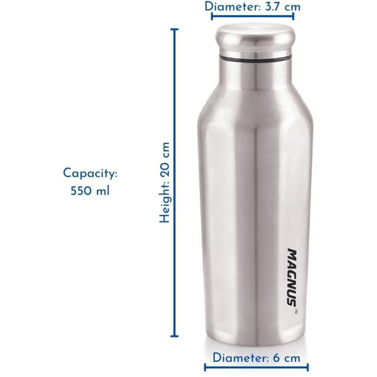 Magnus Sporty Single Wall Stainless Steel Bottle for Men & Women(BPA Free, Leakproof) 550 ml Bottle (Pack of 2, Silver, Steel)