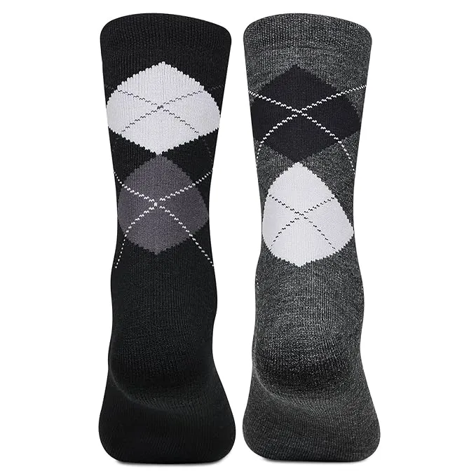 Men Classic Argyle Multicolored Woolen Socks- Pack of 2