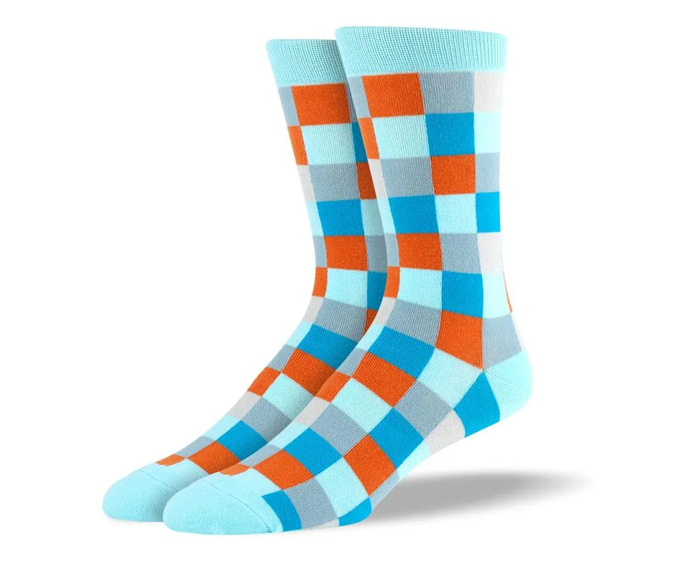 Men's Colorful Light Blue Big Square Socks