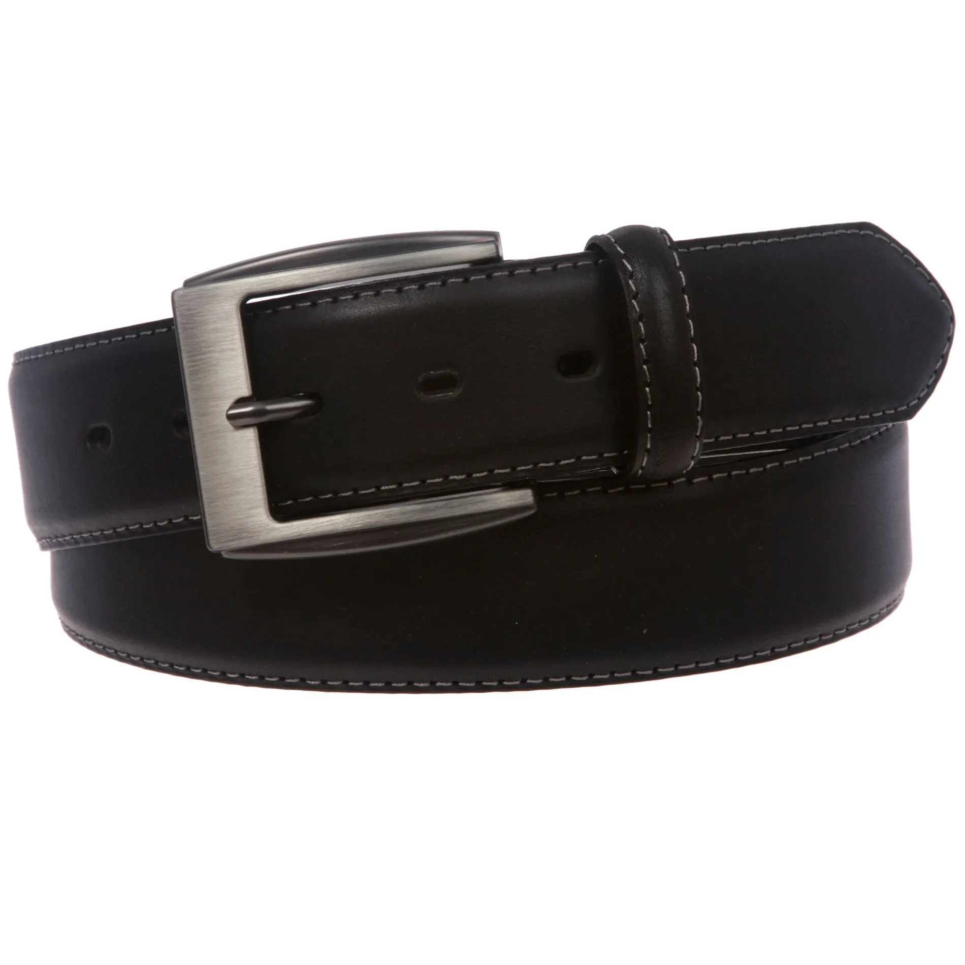 Men's Feather Edged Italian Leather Casual Belt with Stitch Edge