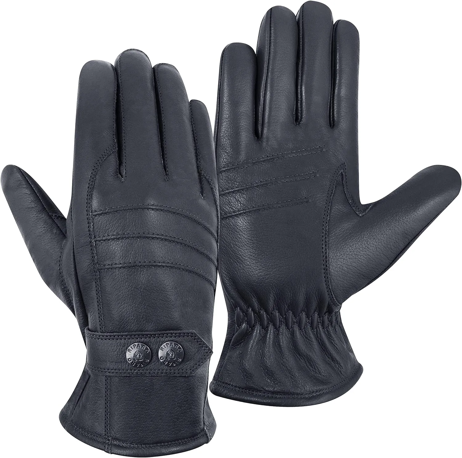 Men's Genuine Leather Fleence Lined Winter Gloves for Cold Weather - Black