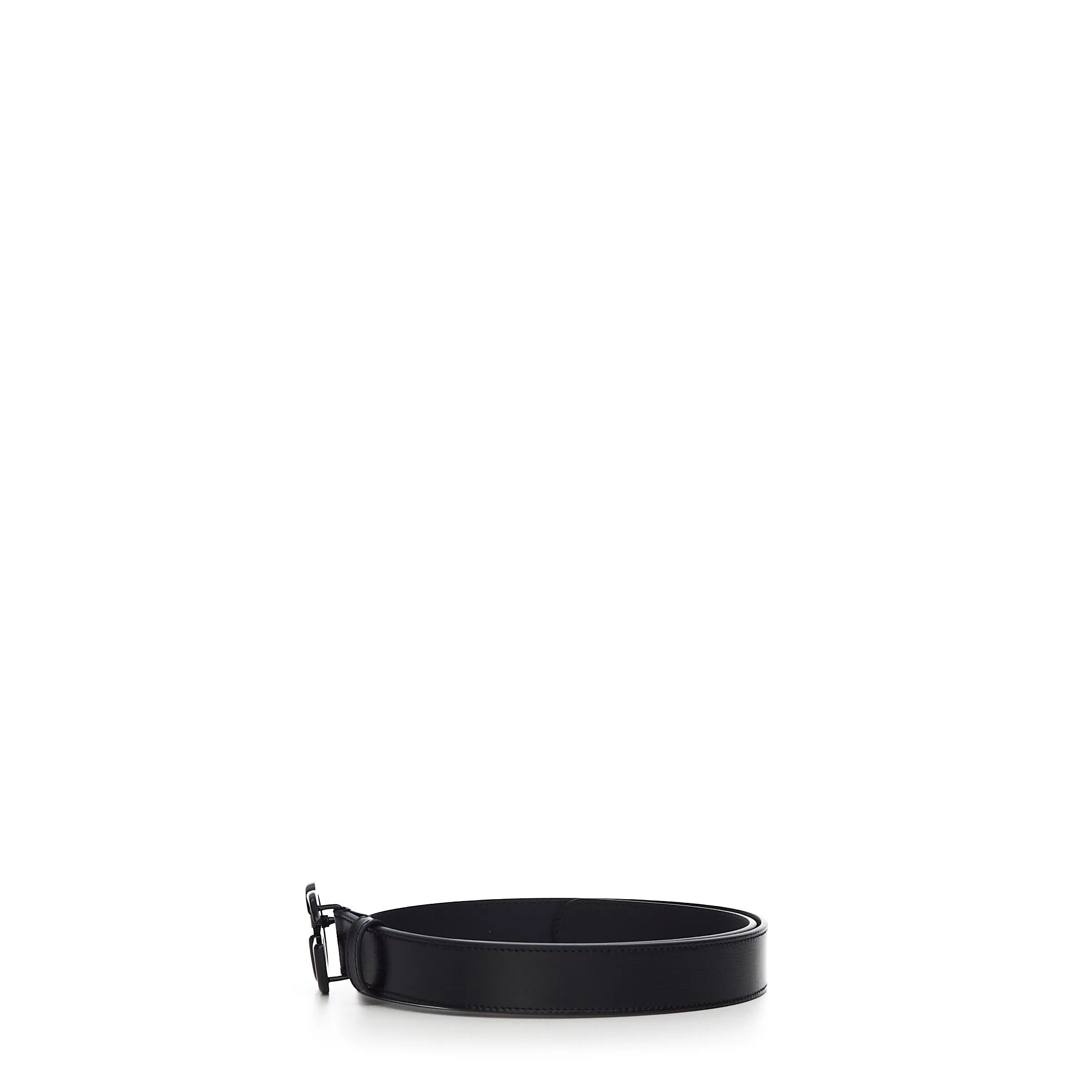 Men's Thin Belt In Black Leather With Black GG Marmont Buckle