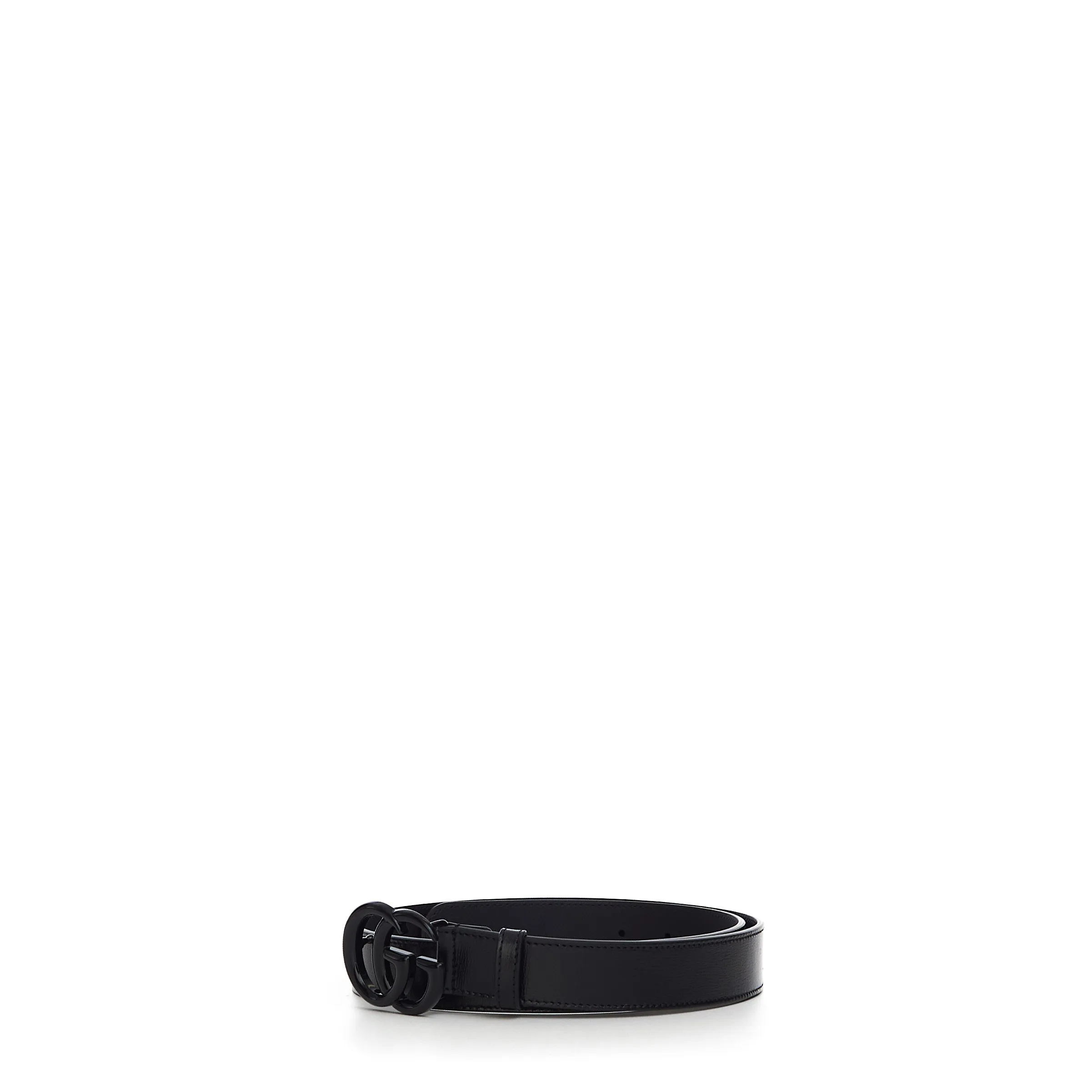 Men's Thin Belt In Black Leather With Black GG Marmont Buckle