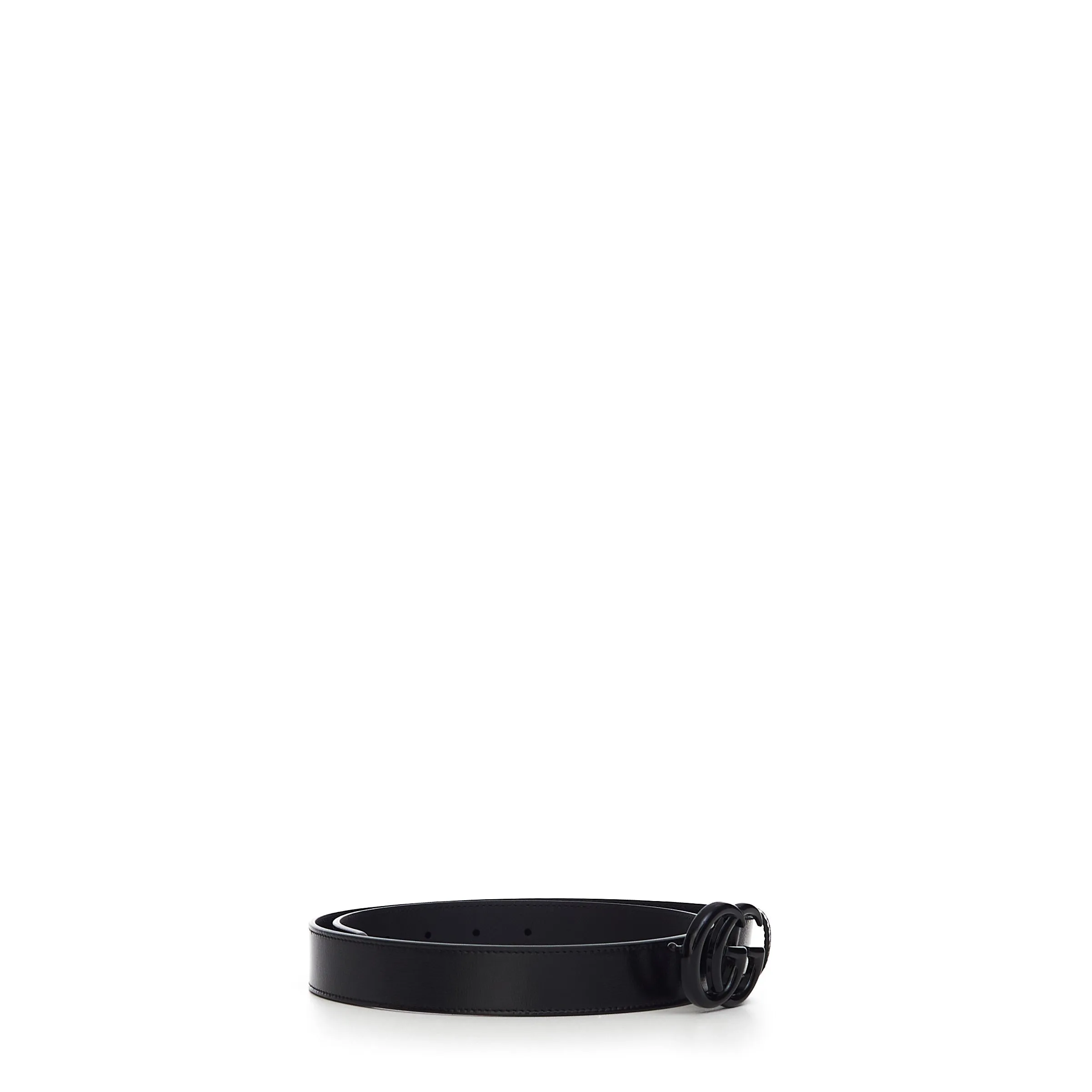 Men's Thin Belt In Black Leather With Black GG Marmont Buckle