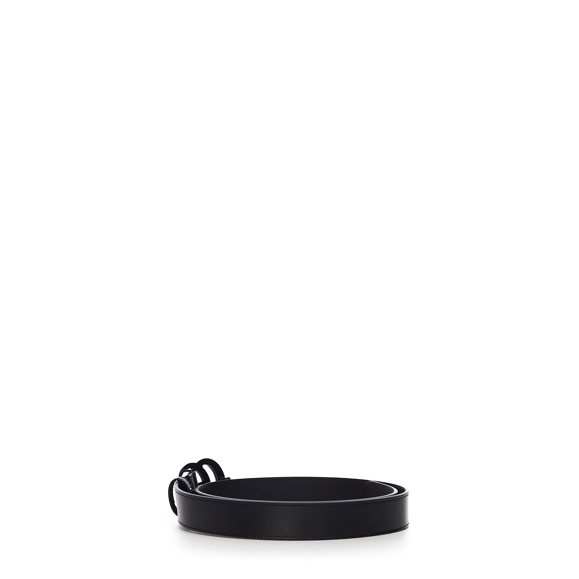 Men's Thin Belt In Black Leather With Black GG Marmont Buckle