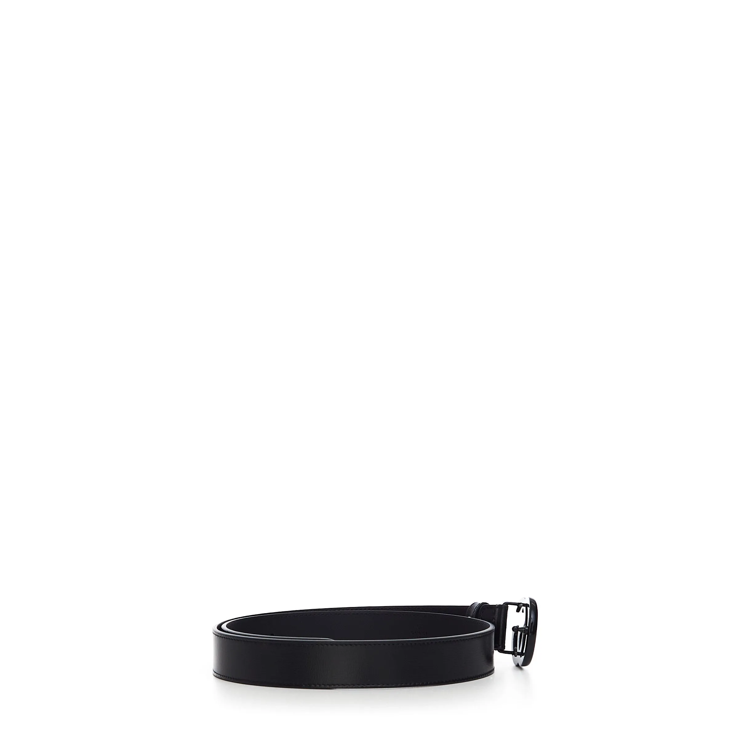 Men's Thin Belt In Black Leather With Black GG Marmont Buckle