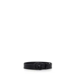 Men's Thin Belt In Black Leather With Black GG Marmont Buckle