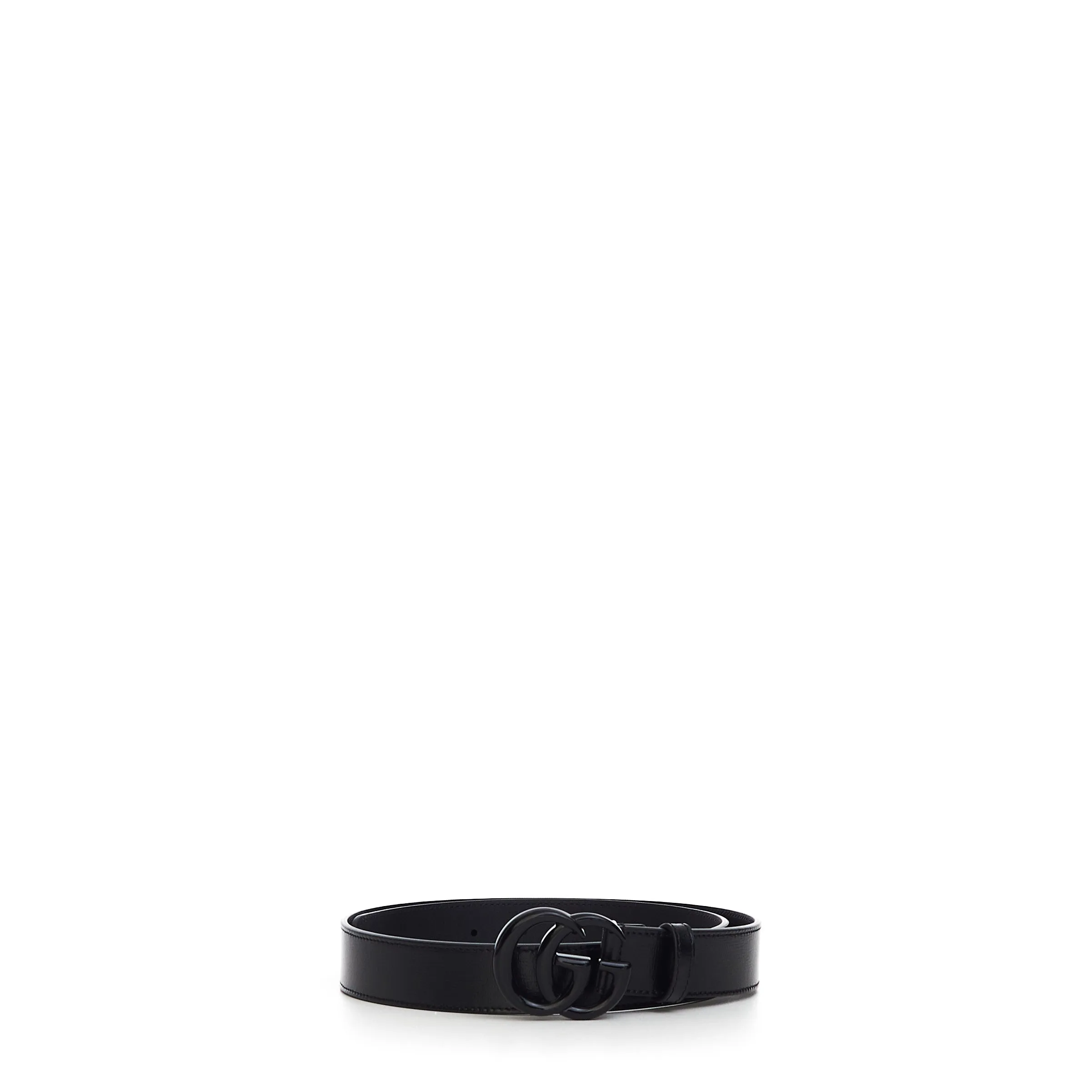 Men's Thin Belt In Black Leather With Black GG Marmont Buckle