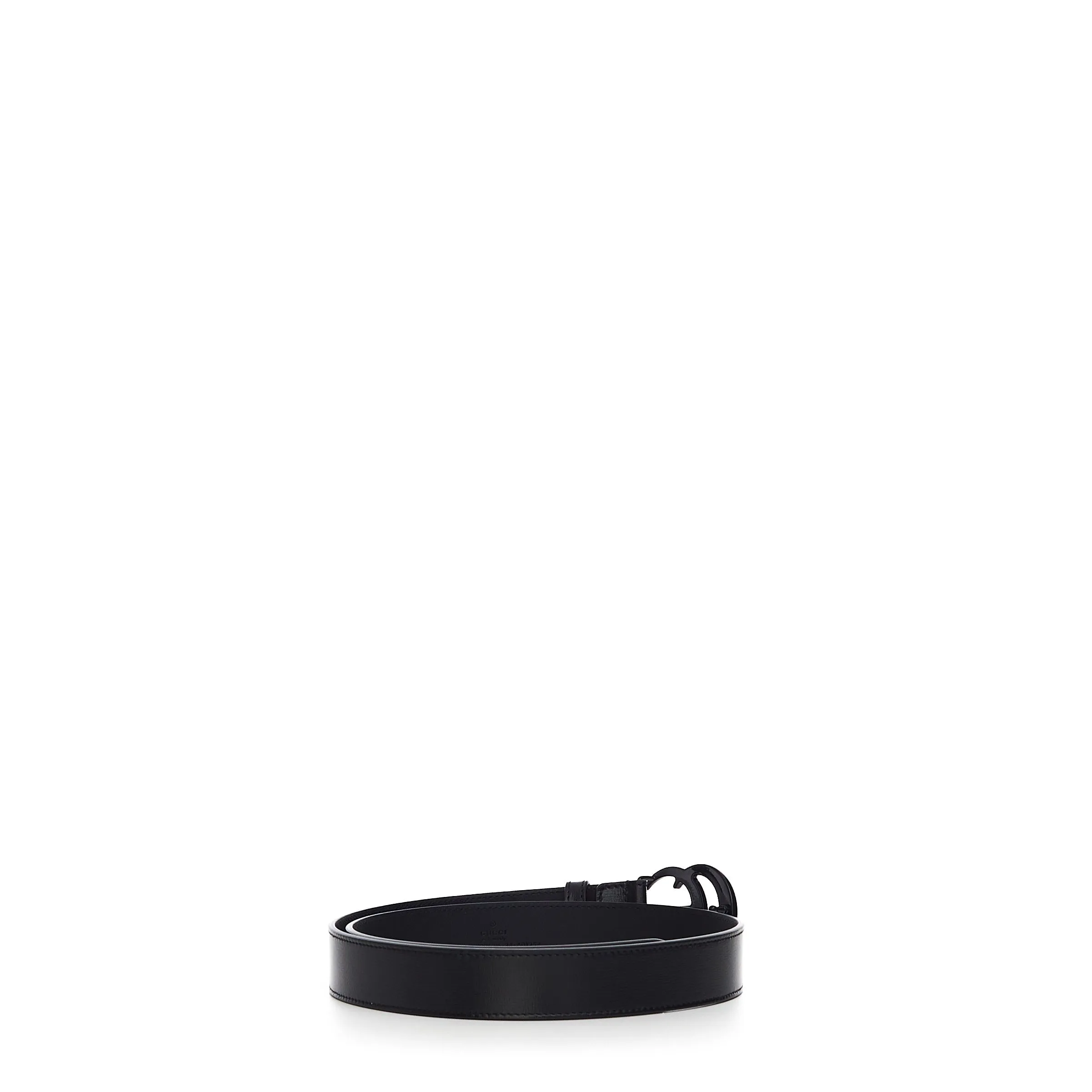 Men's Thin Belt In Black Leather With Black GG Marmont Buckle