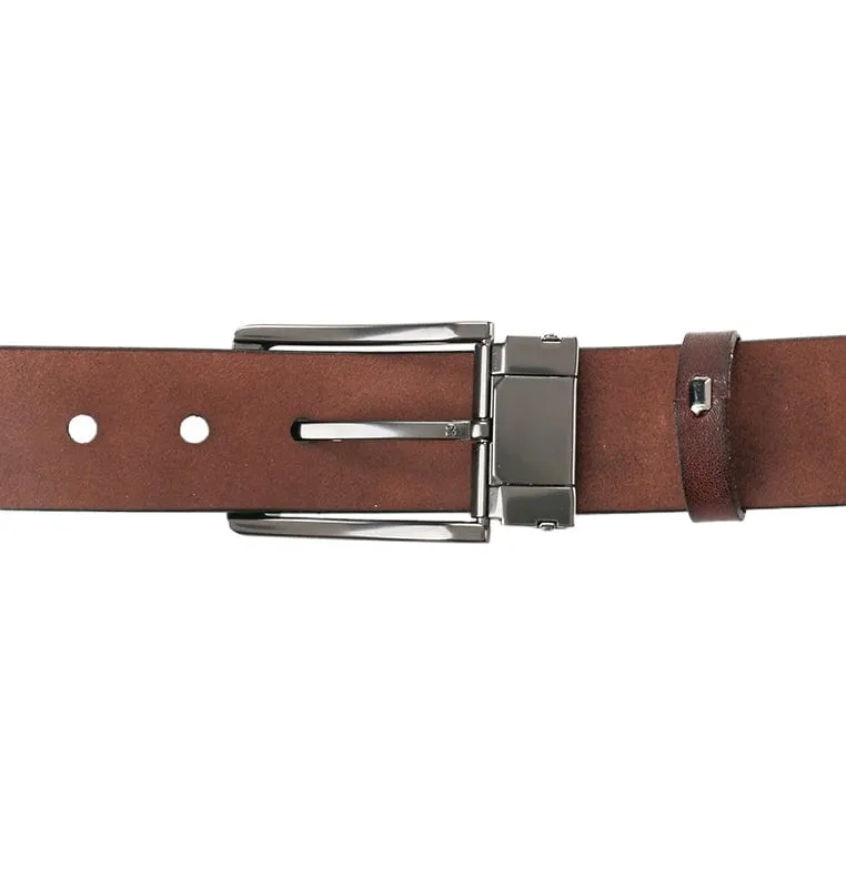 Minimalist Square Pin Buckle Top Grain Leather Belt - Brown