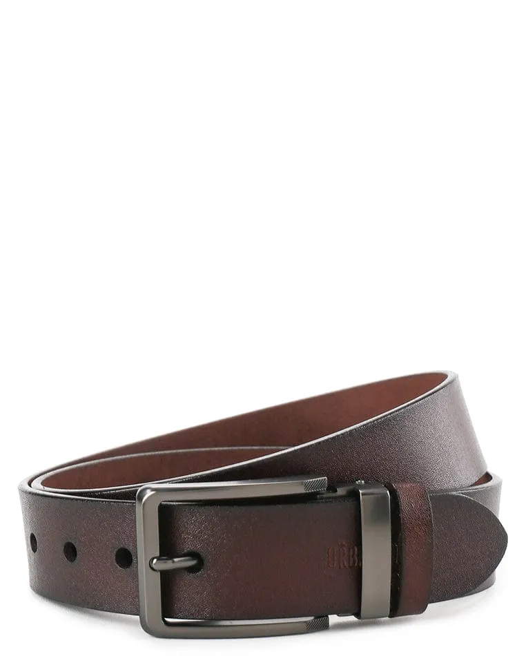 Minimalist Square Pin Buckle Top Grain Leather Belt - Brown