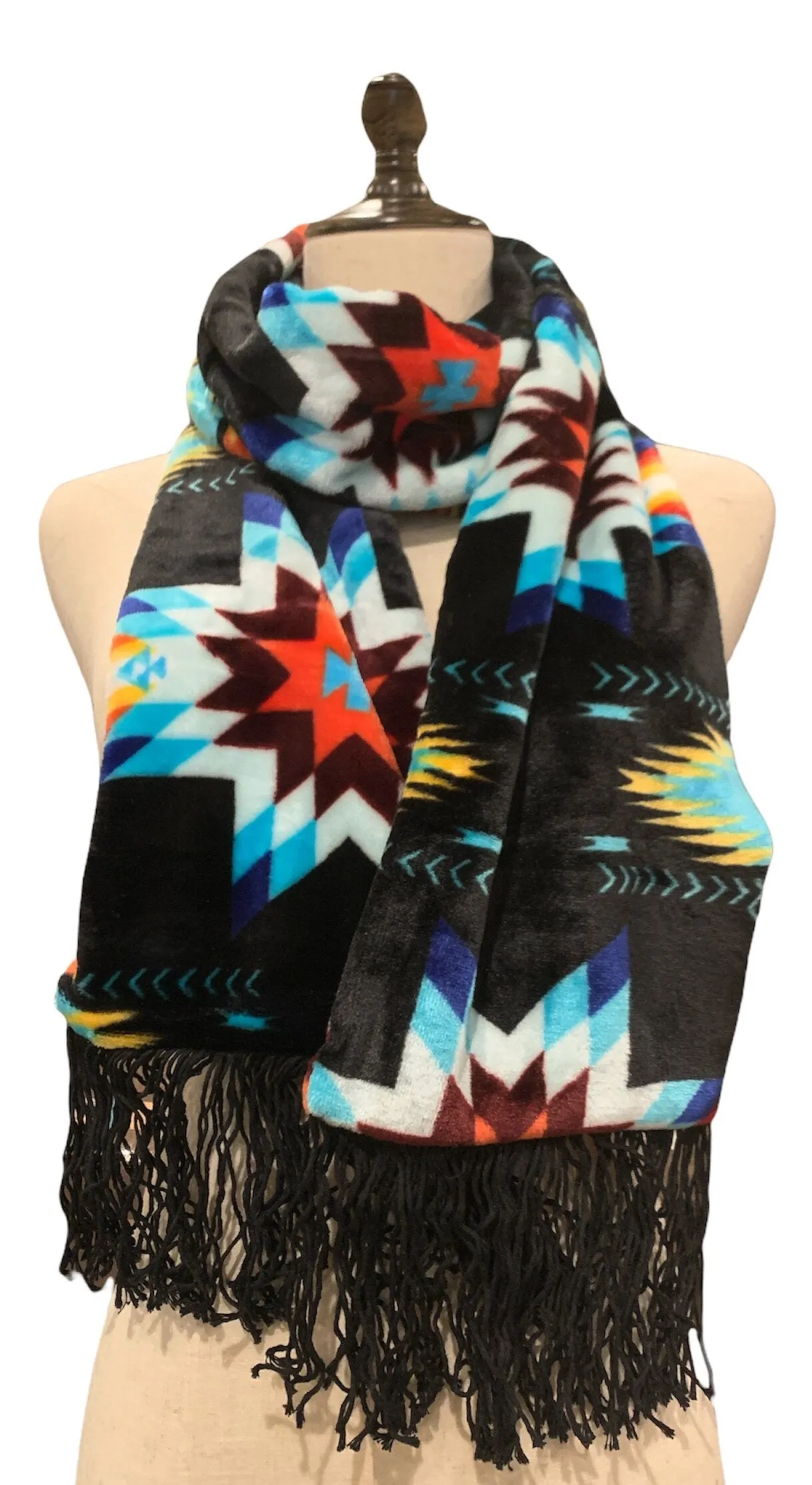 Native American Style STAR Design Super Soft Scarf With Fringe