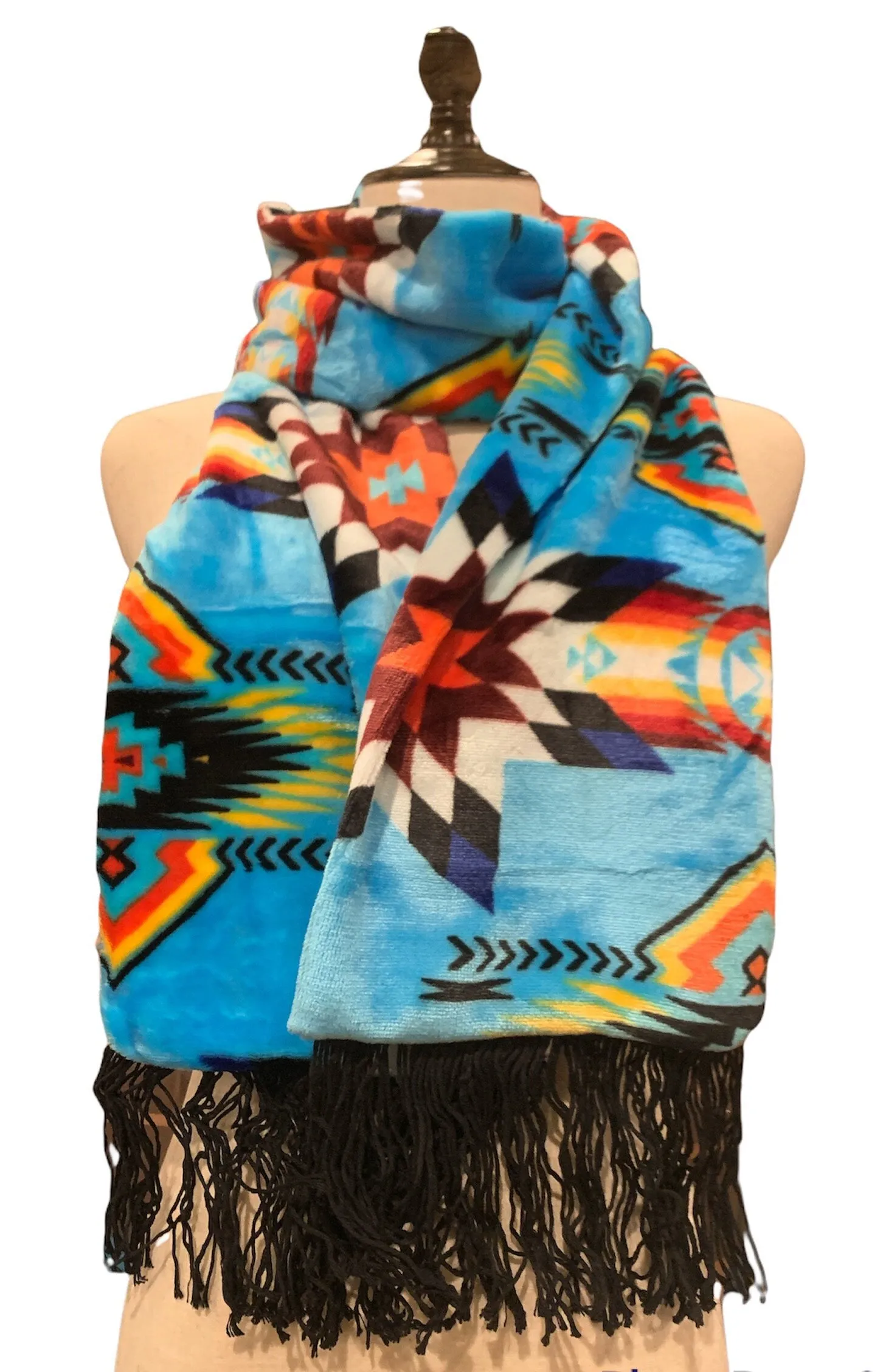 Native American Style STAR Design Super Soft Scarf With Fringe