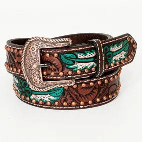 Natural Floral Hand Painted Western Leather Belt