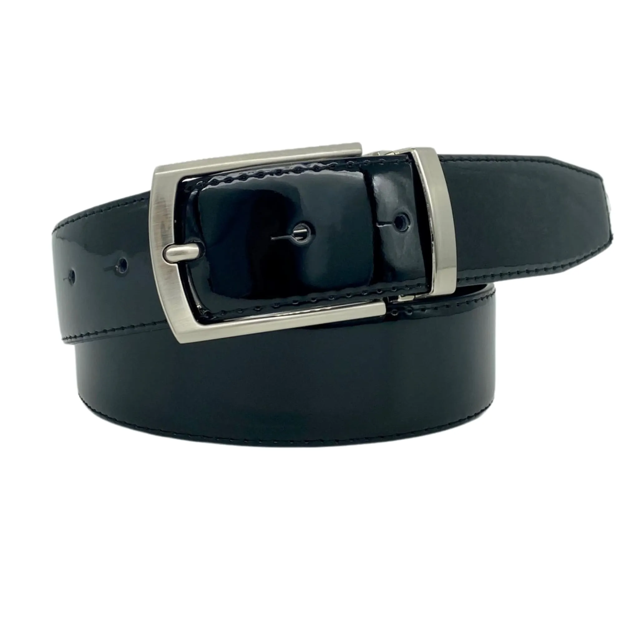 NICHOLAS - Men's Black Patent Genuine Leather Belt with Pin Buckle