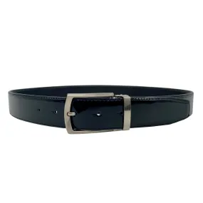 NICHOLAS - Men's Black Patent Genuine Leather Belt with Pin Buckle