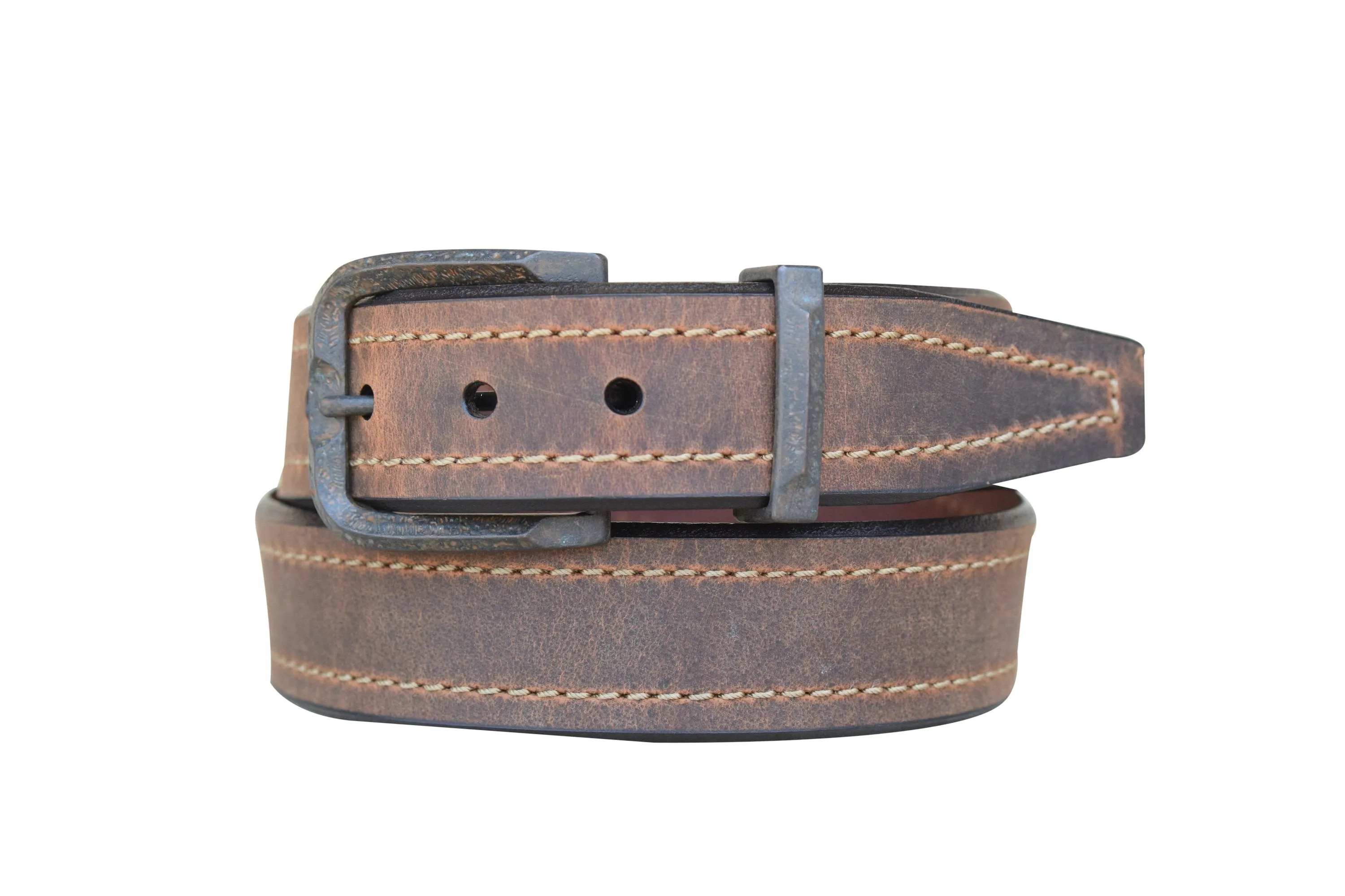 Oil Tanned Casual Belt, Distressed Buckle, Sienna