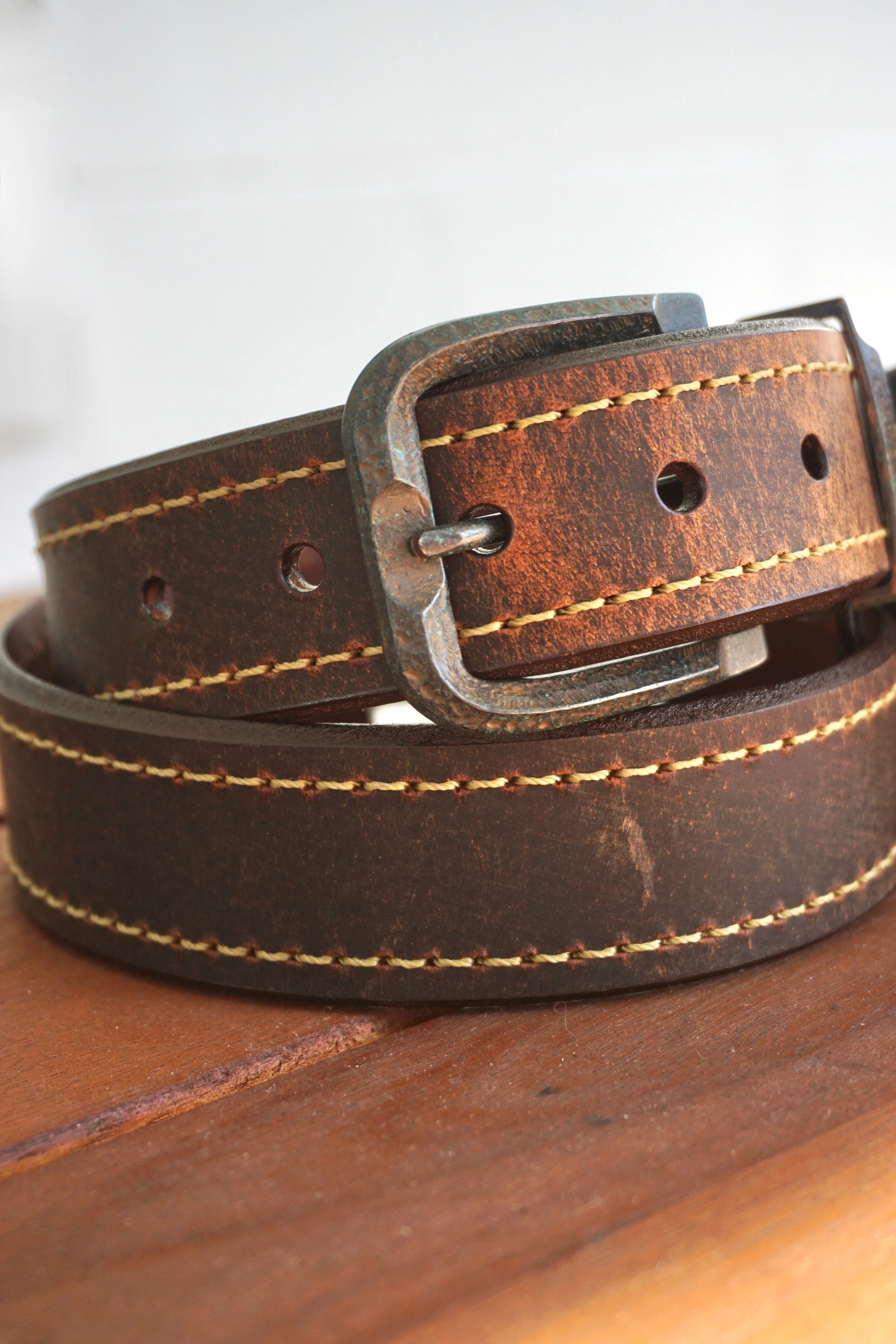 Oil Tanned Casual Belt, Distressed Buckle, Sienna