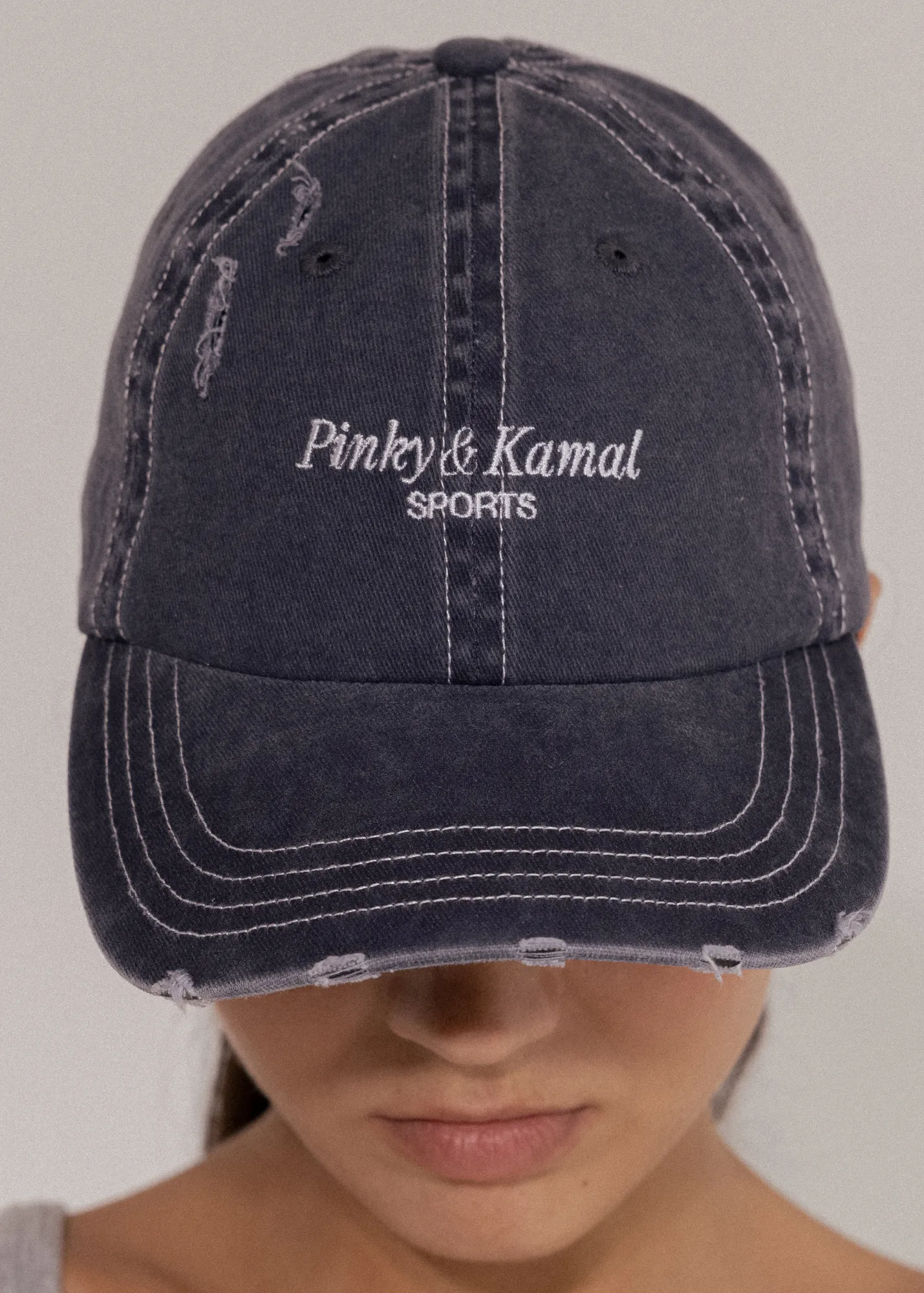 Pinky & Kamal Signature Distressed Cap - Stonewash Denim