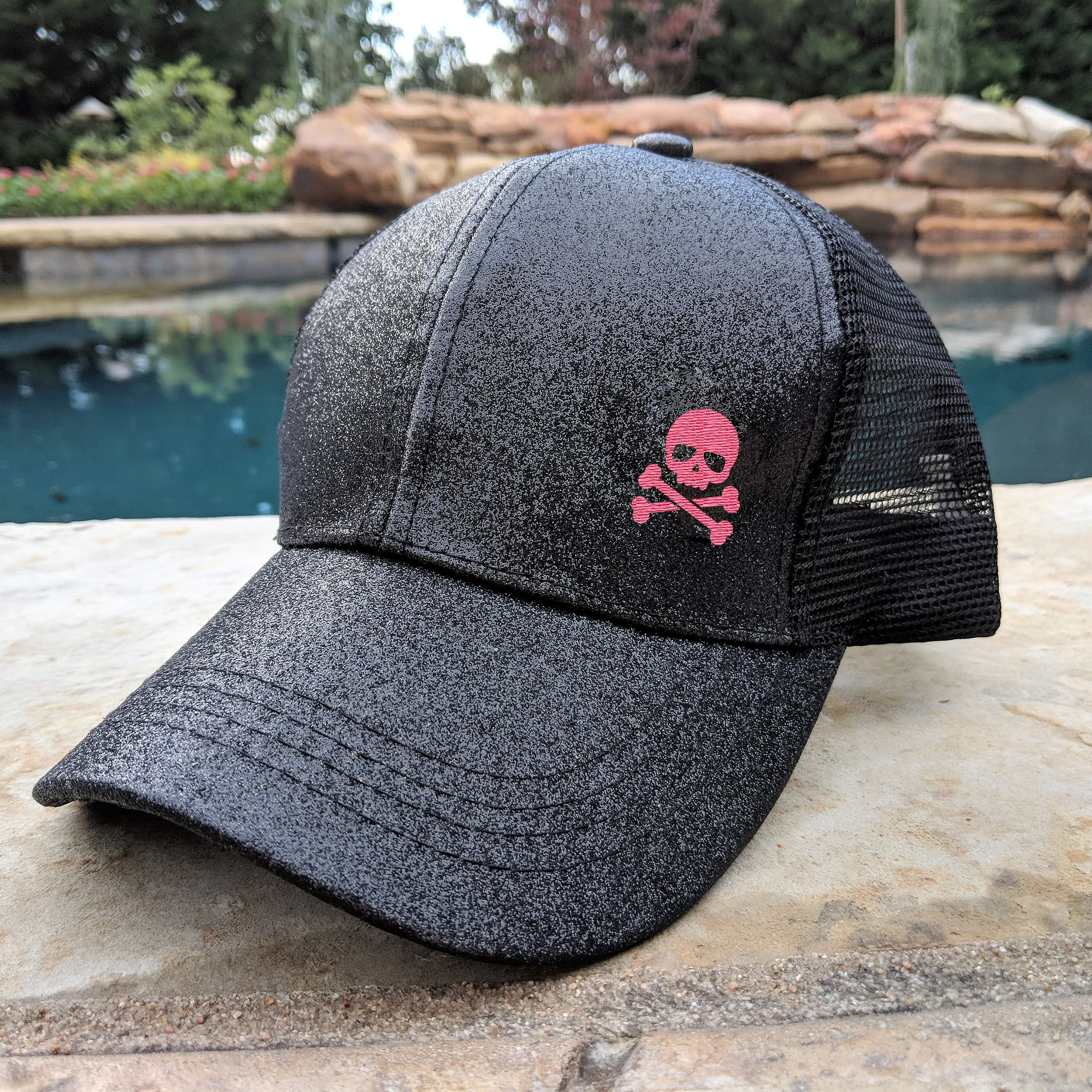 Ponytail Skull & Crossbones Glitter Hat