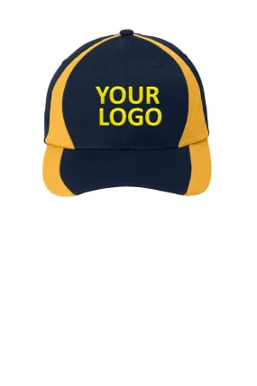 Sport-Tek Dry Zone Nylon Branded Colorblock Caps, True Navy/Gold