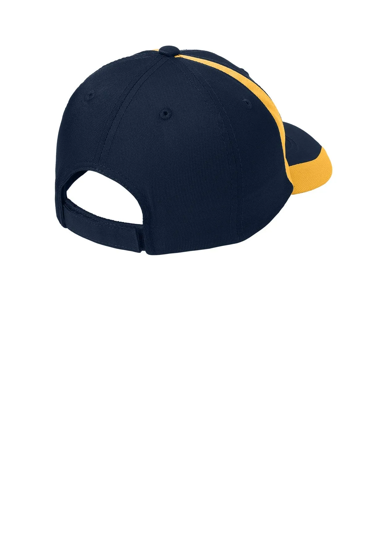 Sport-Tek Dry Zone Nylon Branded Colorblock Caps, True Navy/Gold