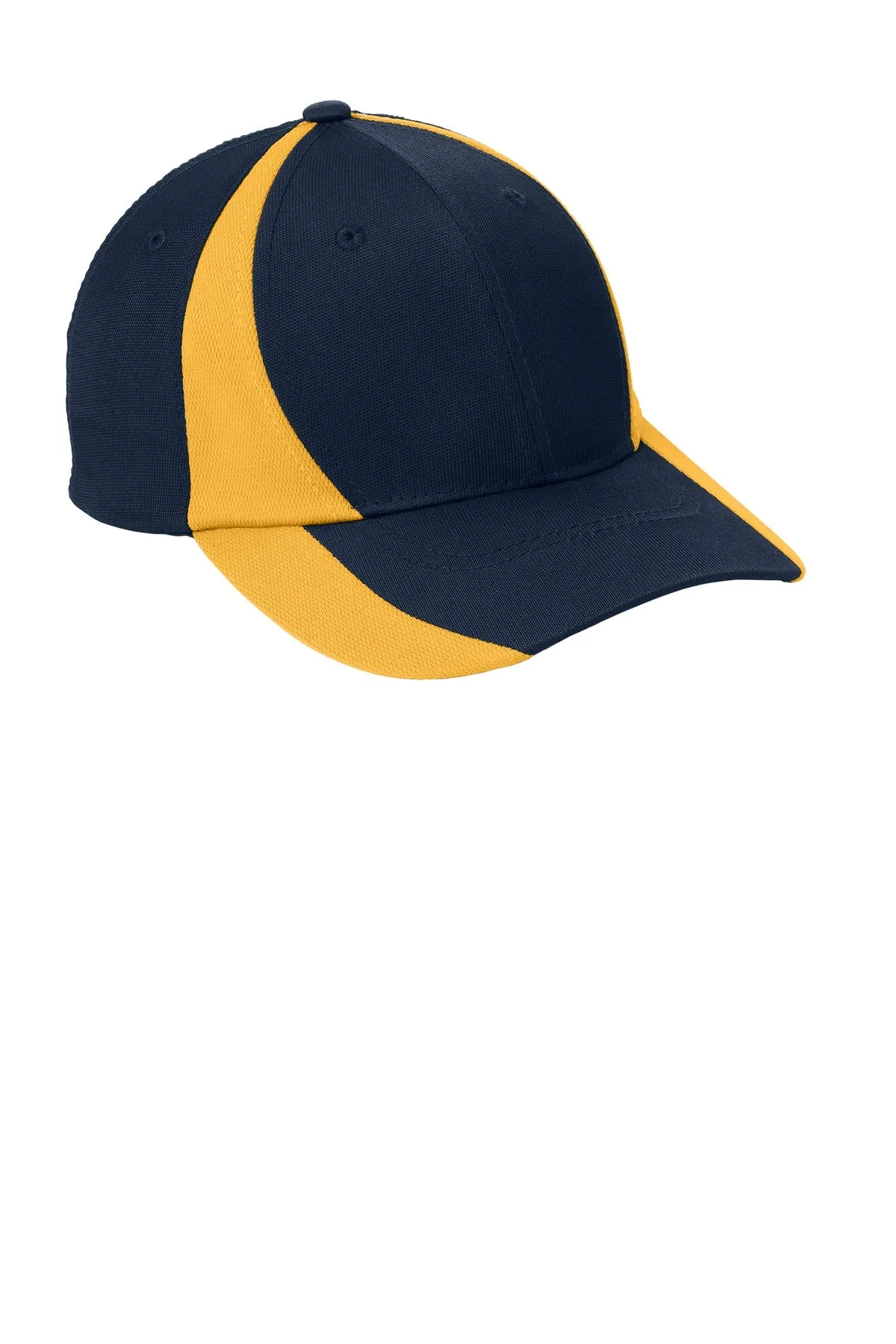 Sport-Tek Dry Zone Nylon Branded Colorblock Caps, True Navy/Gold