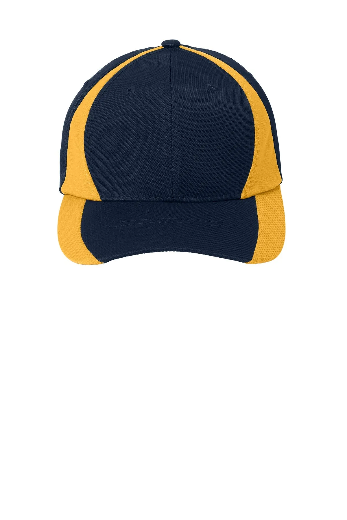 Sport-Tek Dry Zone Nylon Branded Colorblock Caps, True Navy/Gold