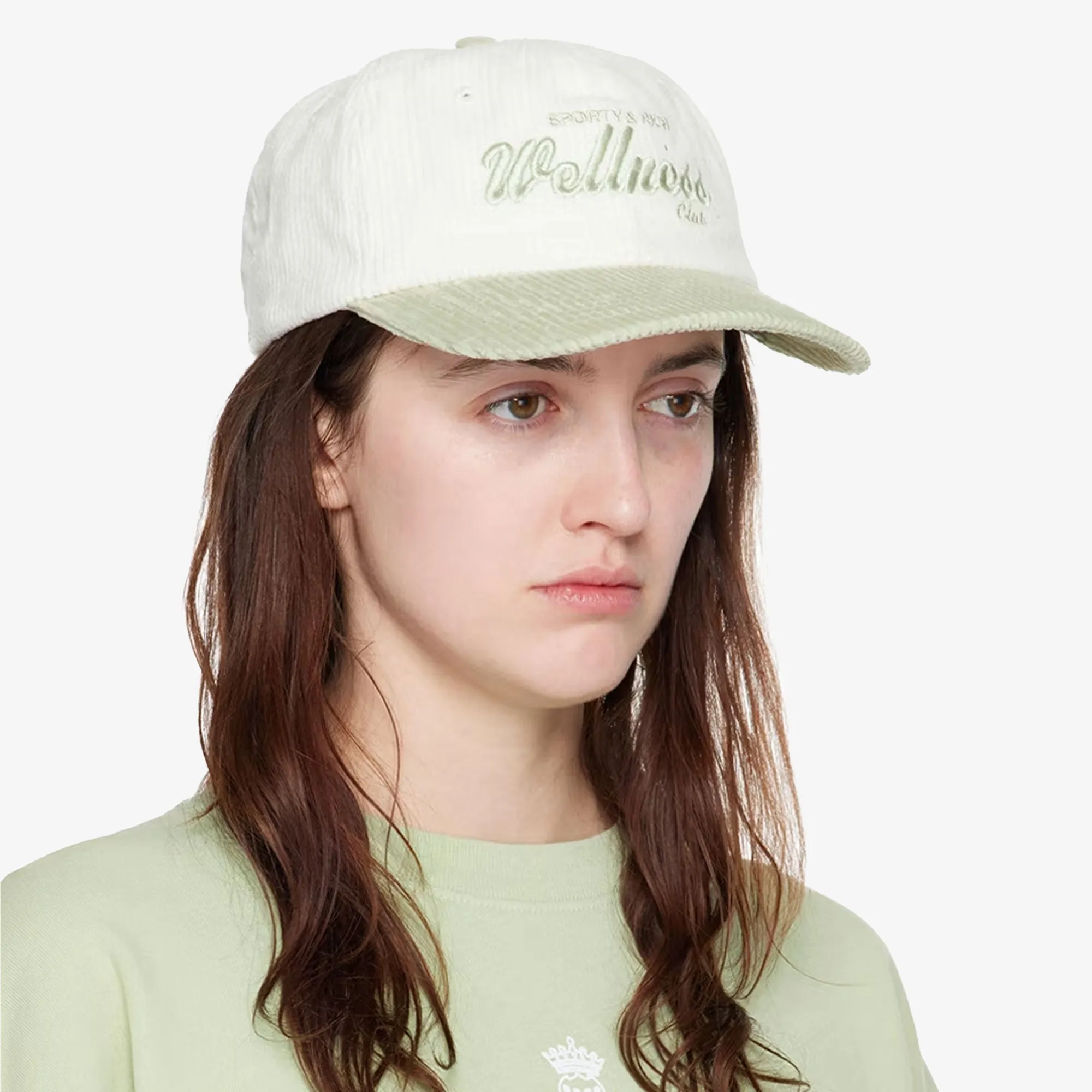 SPORTY & RICH | DRAFT CORDUROY HAT { WHITE/SAGE