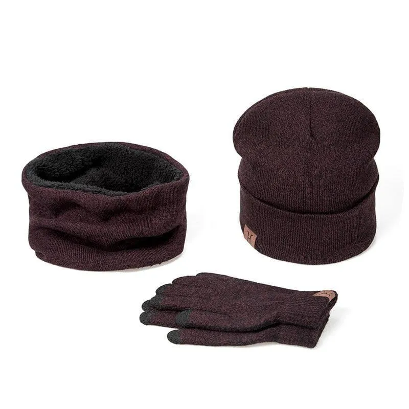 Three Piece Set Winter Hat And Gloves Cotton Unisex Winter Hat Scarf Gloves