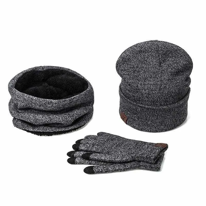 Three Piece Set Winter Hat And Gloves Cotton Unisex Winter Hat Scarf Gloves