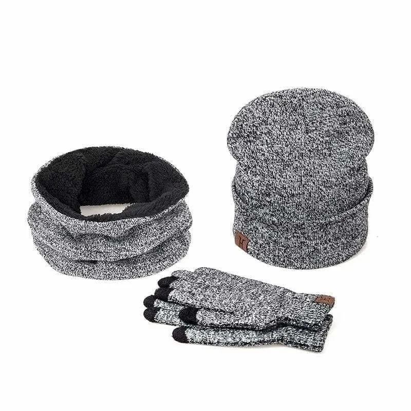 Three Piece Set Winter Hat And Gloves Cotton Unisex Winter Hat Scarf Gloves