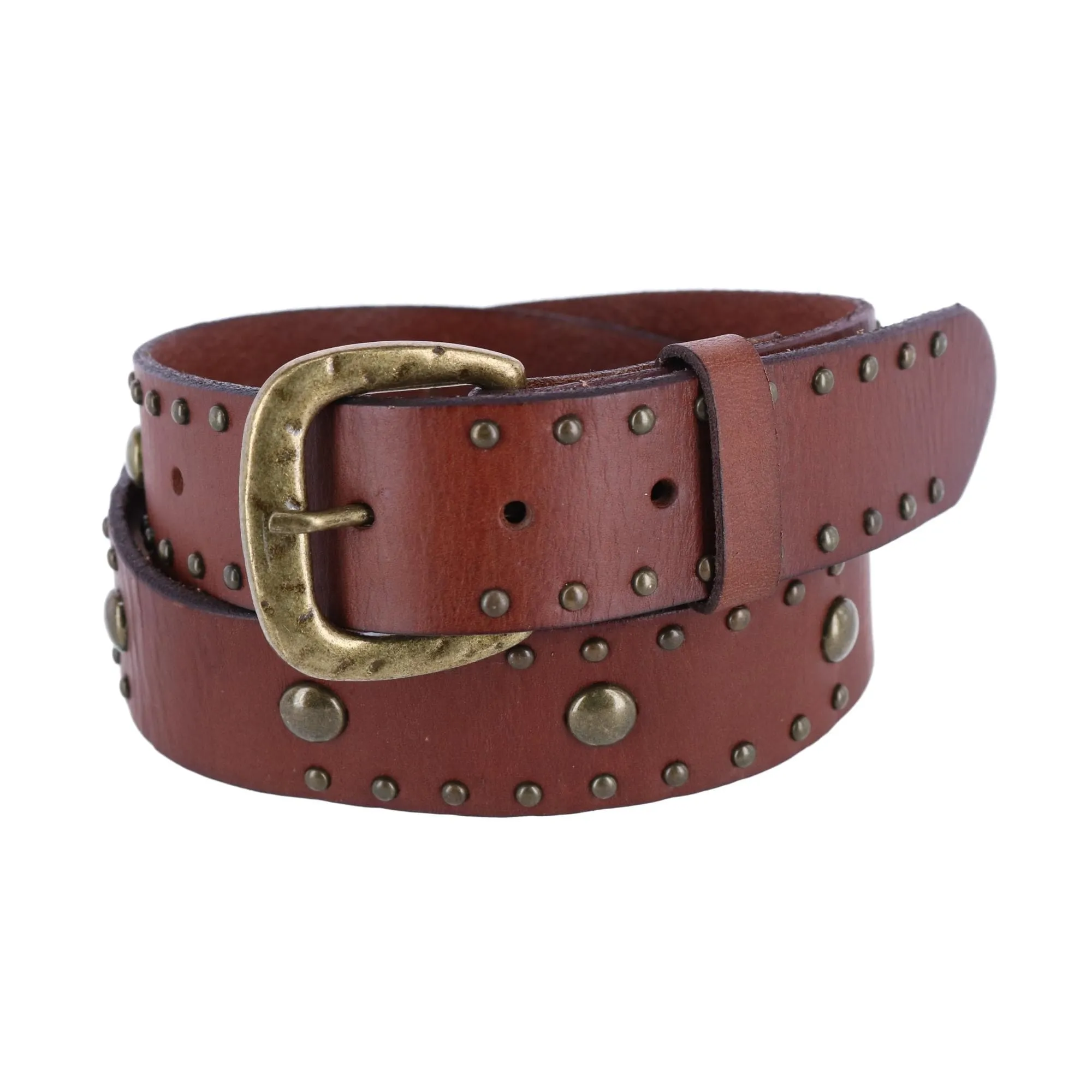 Toneka Women's Bridle Belt with Antique Brass Studs