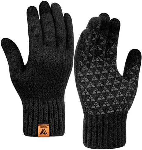 Winter Knit Gloves with Upgraded Touch Screen - Anti-Slip Glove Fleece Lined Black-- Small